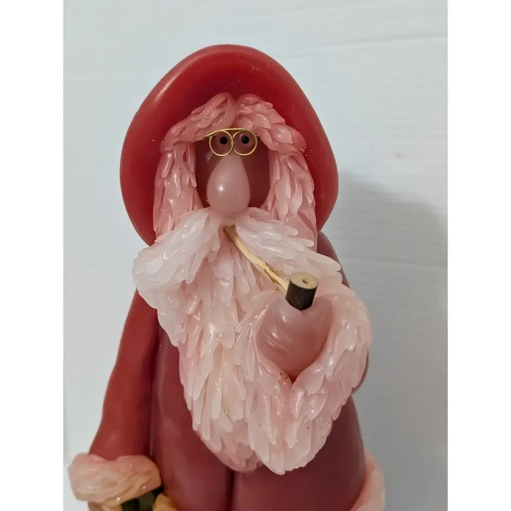 Vintage Northern Lights Fantasy Figure Santa Candle with Pipe & Gift Bag
